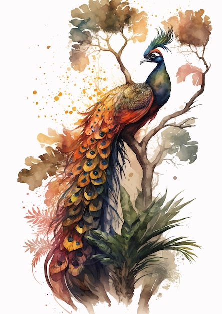 Graceful Peacock Watercolor Artwork