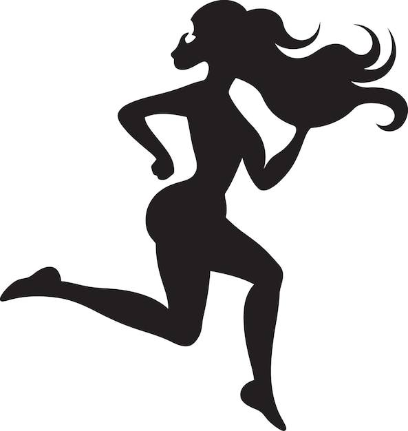 Graceful Performance Black Womans Vector Logo Athletic Motion Vector Logo of Running Woman