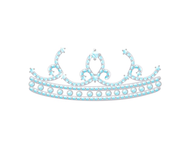 Vector graceful silver tiara with small diamonds vector illustration on white background