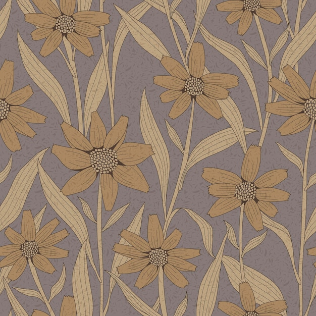 Graceful vintage seamless floral pattern in brown background