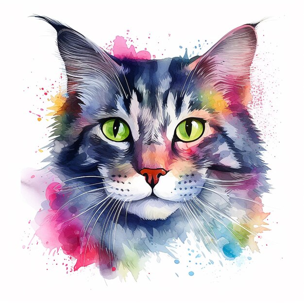 Vector graceful white background cat watercolor artwork