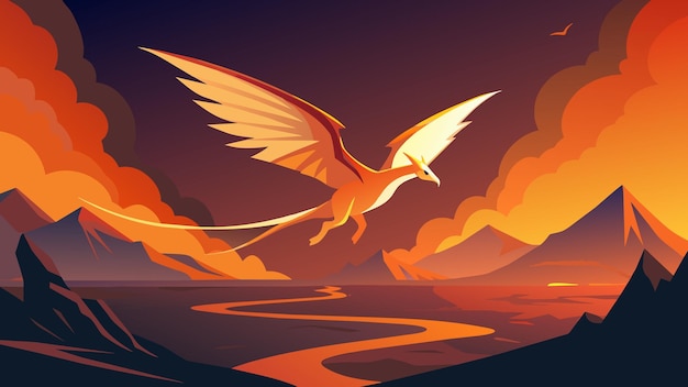 Vector a graceful winged creature that glides effortlessly above the lava rivers its wings fluttering in