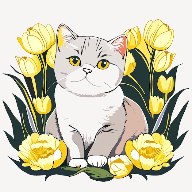 Gracieuze kat die rust tussen bloemen Grafische tee