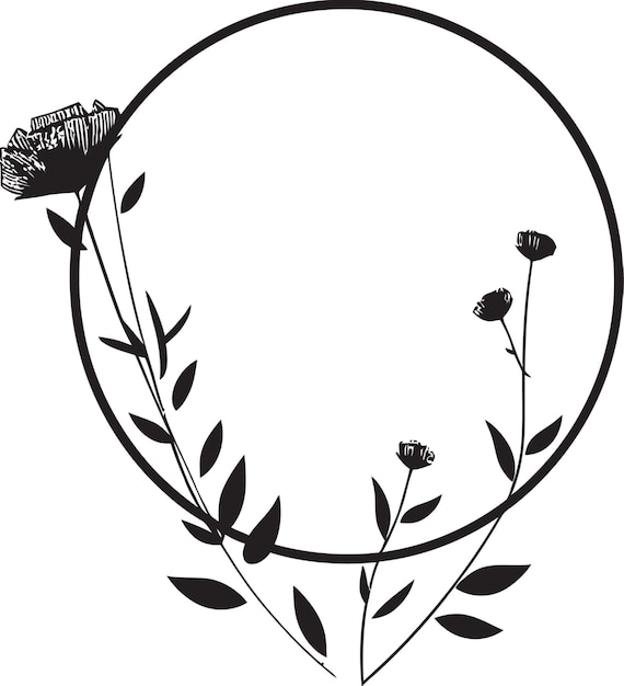 Vector gracieuze met de hand getekende bloemen noir vector logo icon slimme minimalistische wijnstokken met de hand getekend zwart embleem