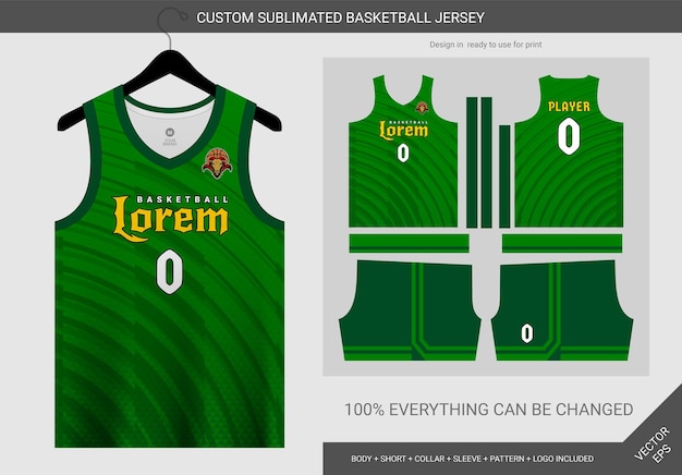 Modello di maglia da basket verde con linee di gradazione