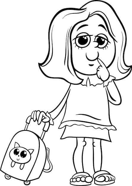 Vector grade school girl coloring page