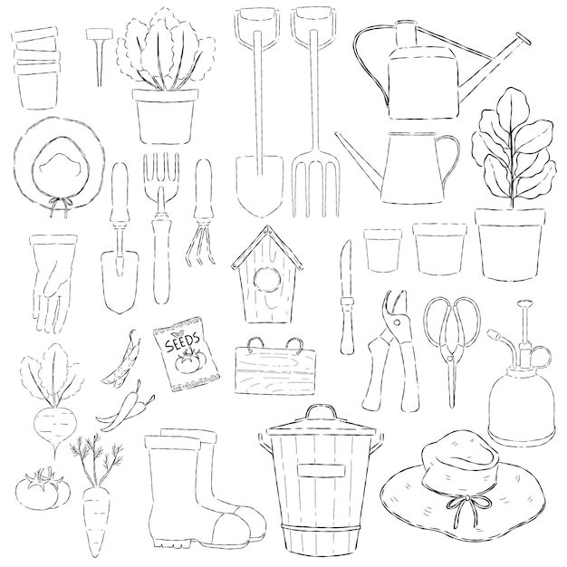 Vector graden tool elements hand drawn vector