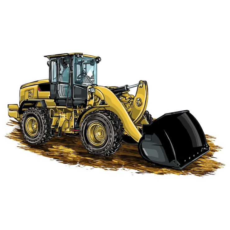 Vector grader and excavator construction equipment isolated on white background. vector illustration.