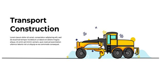 Grader machine vector illustration Modern banner in continuous line style design