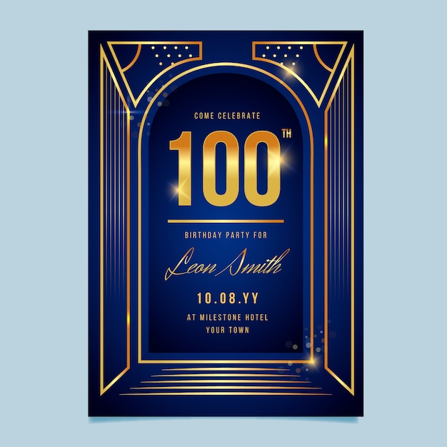 Vector gradient 100th birthday invitation