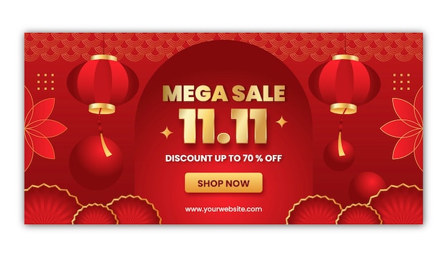 Vector gradiënt 11.11 singles' day horizontale bannersjabloon