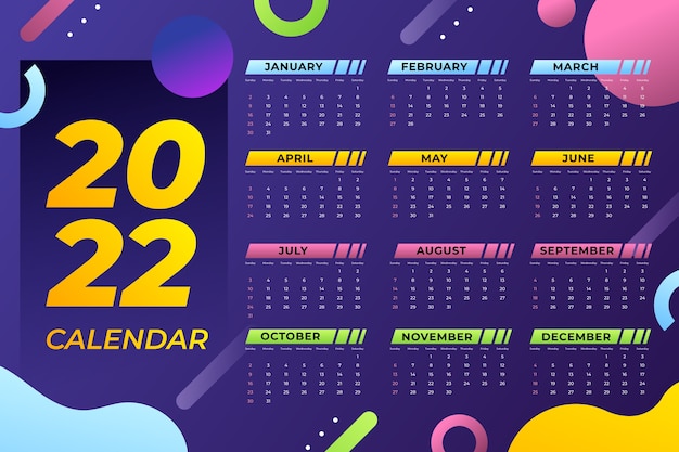 그라데이션 2022 달력 템플릿