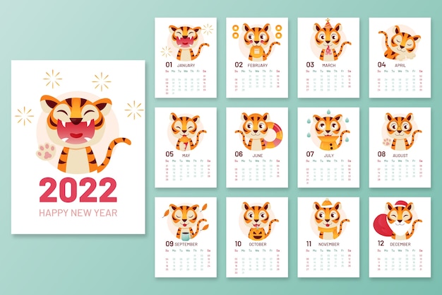 Vector gradient 2022 calendar template