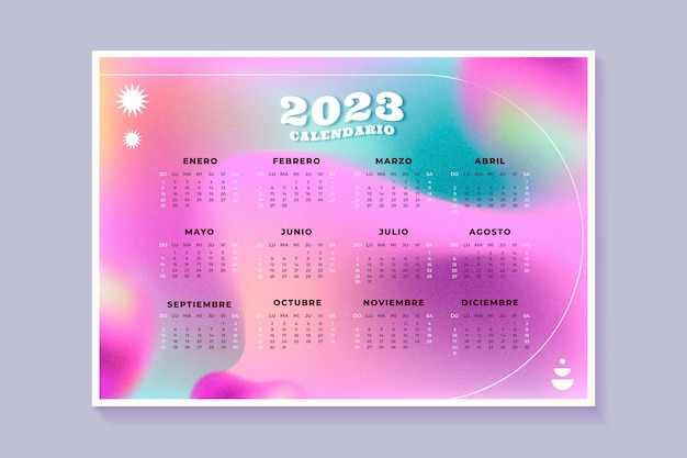 Шаблон календаря градиент 2023