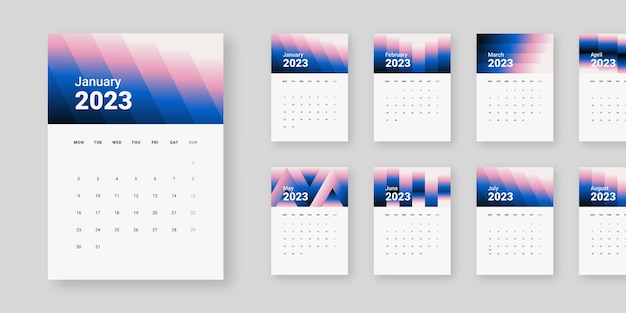 Vector gradient 2023 wall calendar template