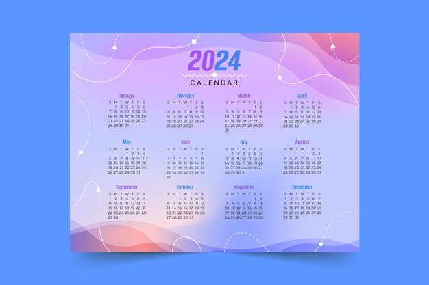 Шаблон календаря градиента 2024