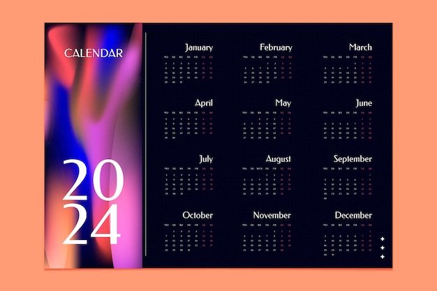 Vector gradient 2024 calendar template