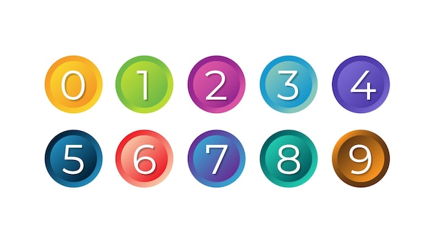 Vector gradient 3d shaded circle set of numbers 0 to 9