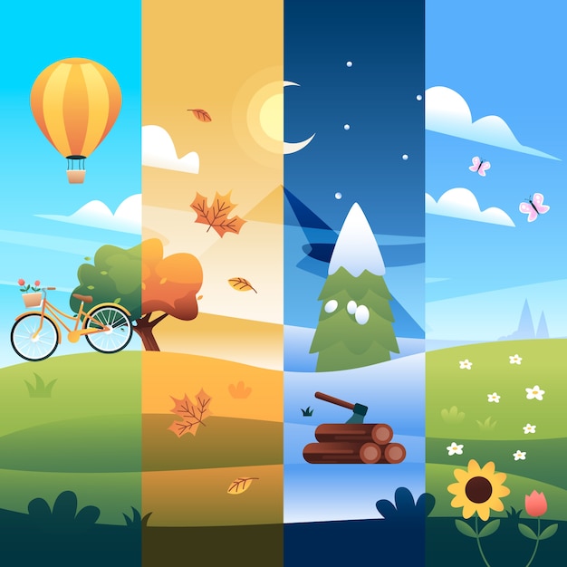 Vector gradient 4 seasons illustration