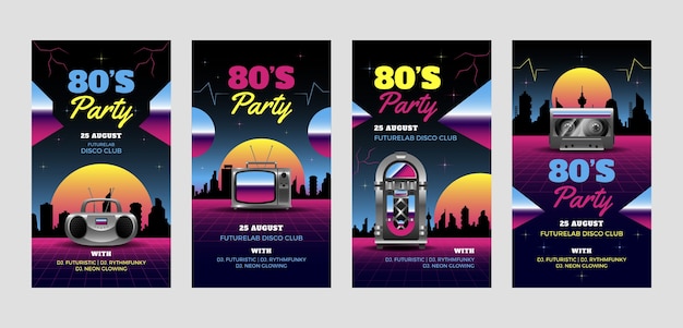 Vector gradient 80s feestviering instagram verhalen set