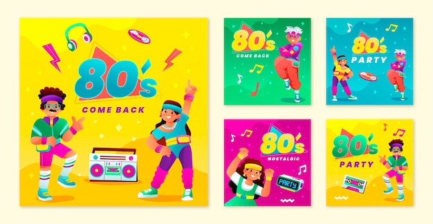 벡터 그라디언트 80s 파티 축하 인스타그램 포스트