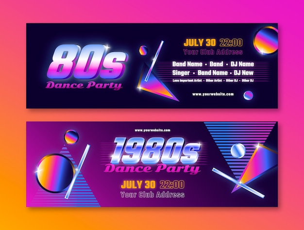 Vector gradient 80s party horizontal banner