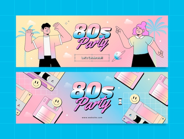 Gradient 80s party horizontal banner