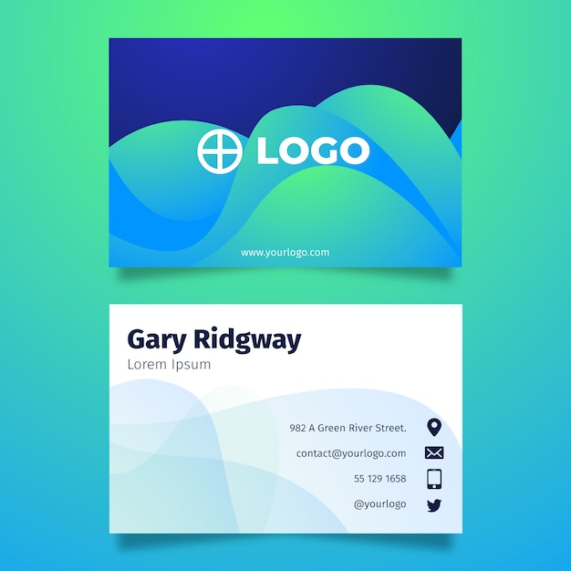 Vector gradient abstract double-sided horizontal business card template