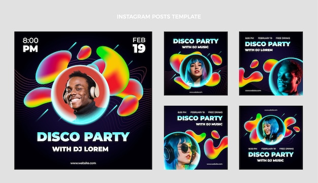 Vector gradient abstract fluid disco party  instagram posts