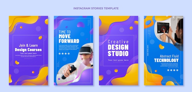 Vettore storie di instagram con tecnologia fluida astratta sfumata