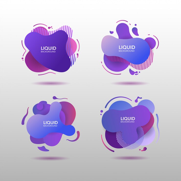 Vector gradient abstract liquid shapes set in purple