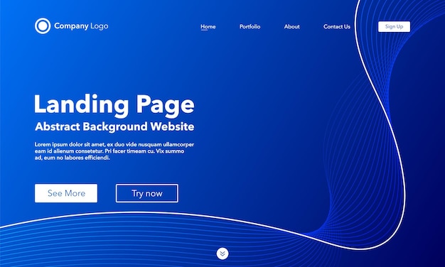 Gradient abstract wave background Landing Page Template voor websites of apps Blauwe glimmende golvende lijn