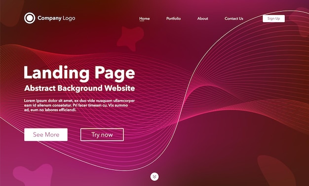 Gradient abstract wave background Landing Page. Template for websites or apps. Crimson shiny line.