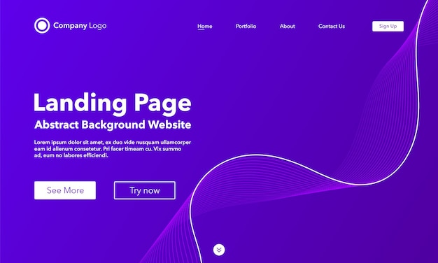 Gradient abstract wave background landing page template for websites or apps shiny wavy line