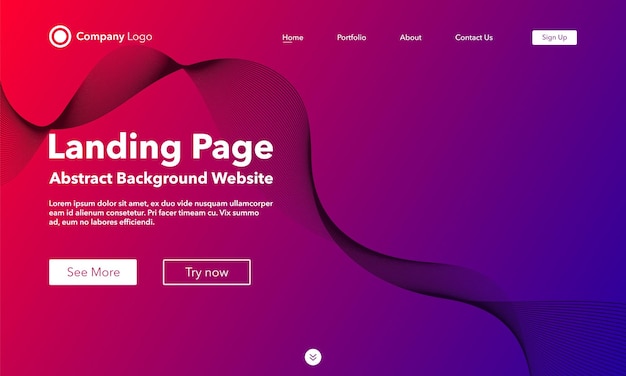 Gradient abstract wave background landing page template for websites or apps shiny wavy line