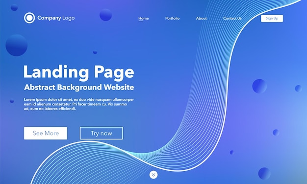 Gradiënt abstracte golfachtergrond landing page template voor websites met bubble modern blauw