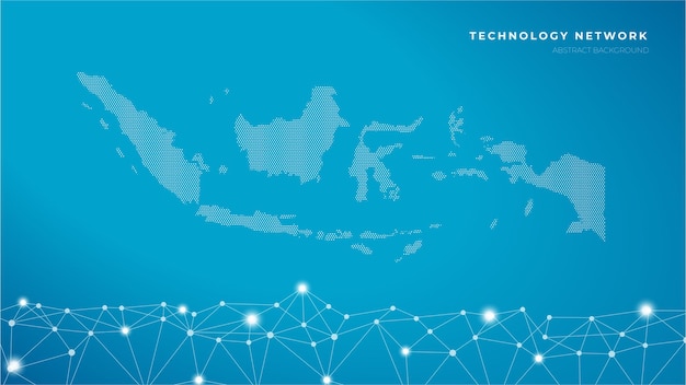 Vector gradiënt achtergrond technologie gegevens thema met verbonden dot signalen indonesië kaart