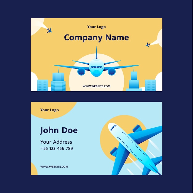 Вектор Горизонтальная визитная карточка авиакомпании gradient