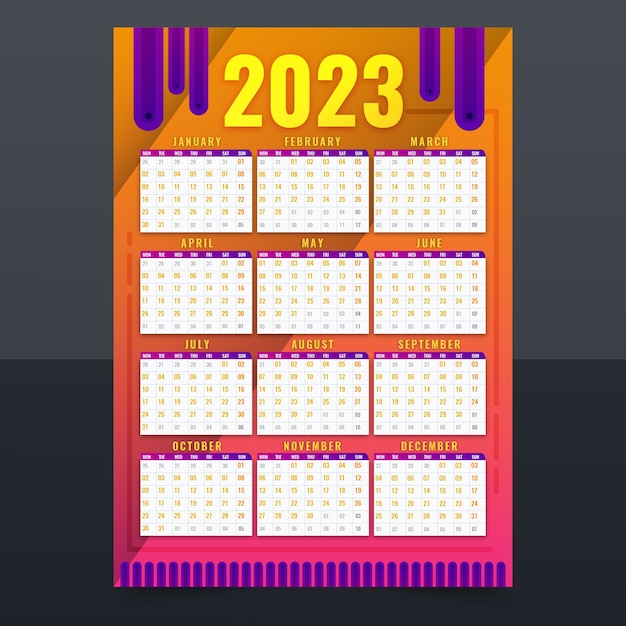 Vector gradient annual calendar template