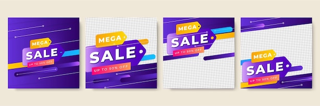 Gradient arrow purple yellow colorful sale post design template background