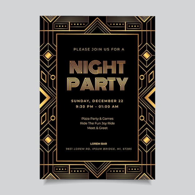 Vector gradient art deco gold night party poster