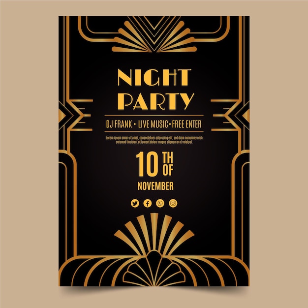 Vector gradient art deco night party poster