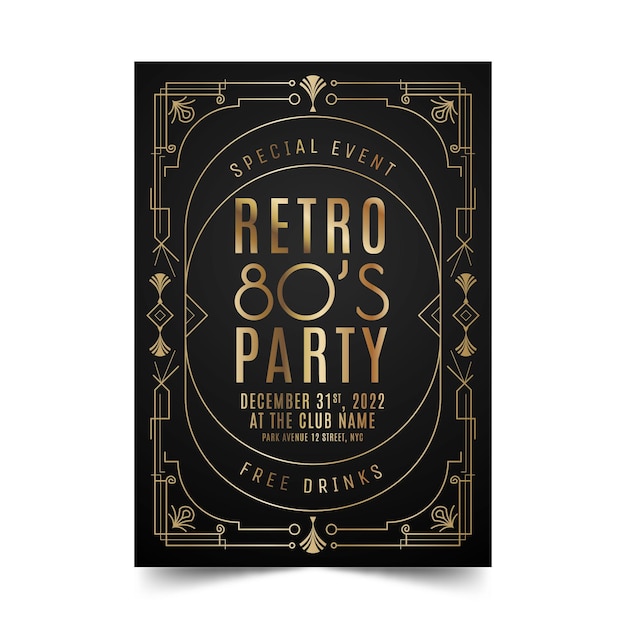 Gradient art deco retro 80s party poster