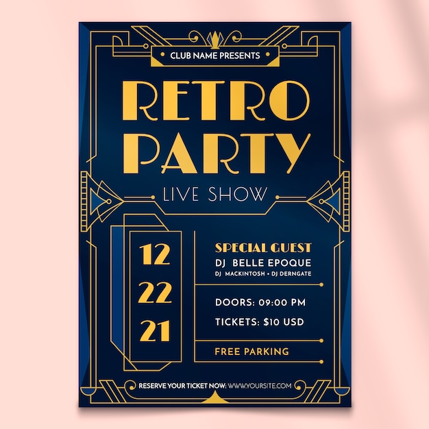 Gradient art deco retro party poster