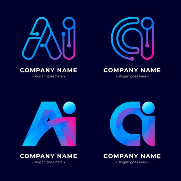 Vettore collezione di logo di intelligenza artificiale gradiente