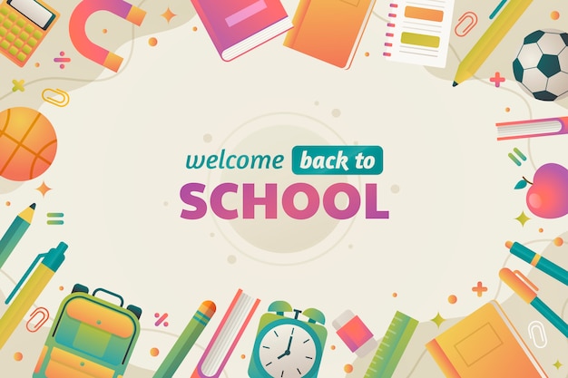 Vector gradient back to school background with school supplies