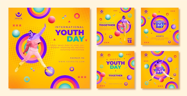 Vector gradient back to school instagram posts collection with colorful circles