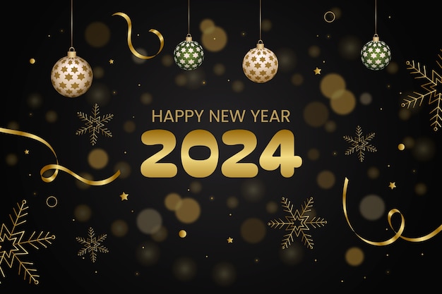 Gradient background for new year 2024 with christmas ornaments and snowflakes