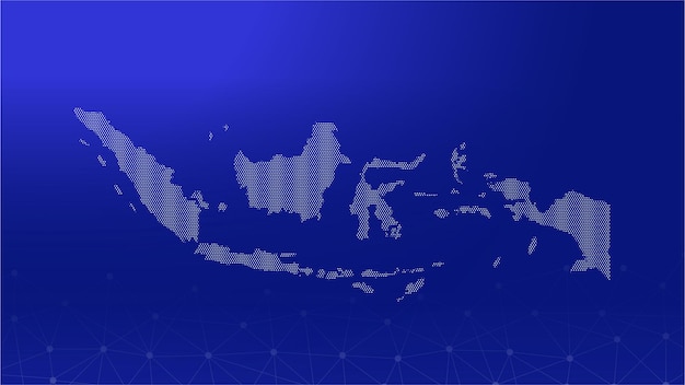 Vettore tema di dati di tecnologia di sfondo gradiente con segnali di punti collegati mappa dell'indonesia