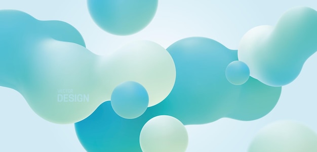 Vector gradient background with turquoise metaball shapes morphing colorful blobs vector 3d illustration